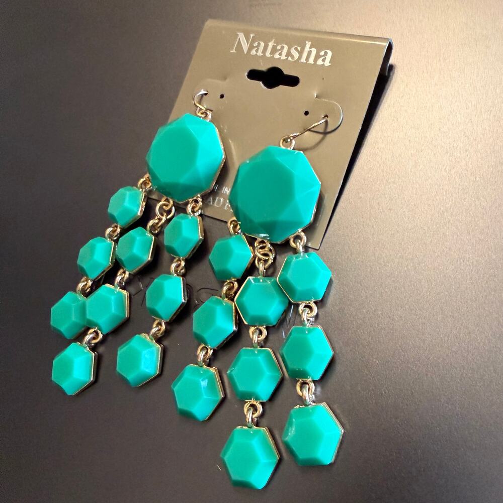 Natasha Green Dangly Beaded Statement Earrings